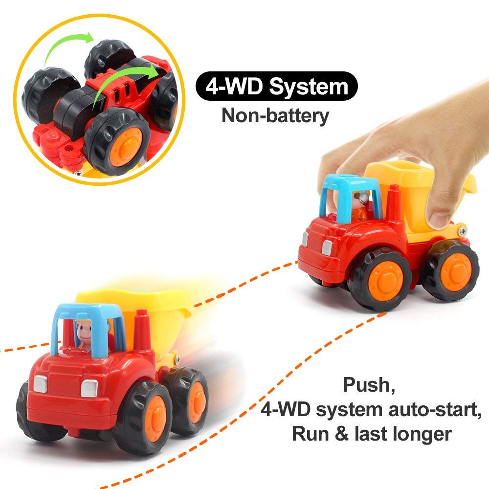 Yiosion Push and Go Friction Powered Cars Construction Vehicles Toy Set Tractor Bulldozer Mixer Truck Dumper for 1 2 3 Year Old