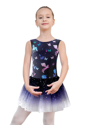 Eqsjiu Fancy Leotards For Girls Gymnastics With Skirt Size 9-10 Years Old Unicorn Mermaid Sparkly Sparkles