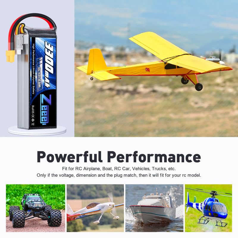 Zeee 14.8V 4S Lipo Battery 50C 3300mAh Soft Case Battery with XT60 Plug for RC Airplane Helicopter RC Boat UAV Drone FPV RC Car