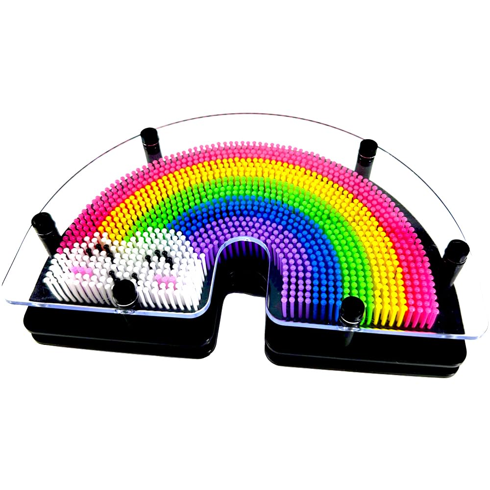3D Pin Art Sensory Toy Size 8X4 Inches Needles Pin Impression Toy Intellectual Fun Rainbow Toys(Smiling Rainbow)