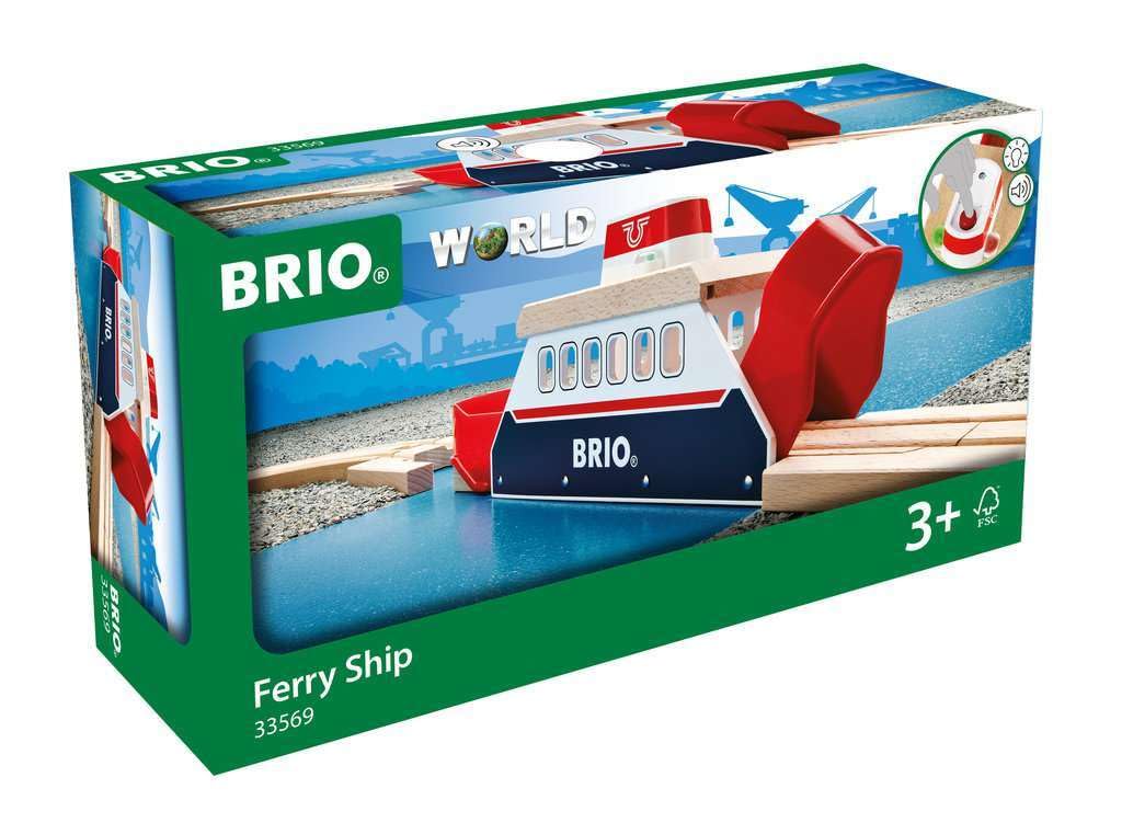 Brio World 33569 - Ferry Ship - 3 Piece Wooden Toy Train Set For Kids | Interactive Light And Sound Features | Compatible With All Brio Train Tracks | Ideal For Ages 3 And Up