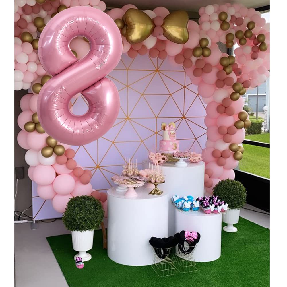Toniful 40 Inch Light Pink Large Numbers Balloons 0-9, Number 8 Digital 8 Helium Balloons, Pink Foil Mylar Big Number Pastel Bal