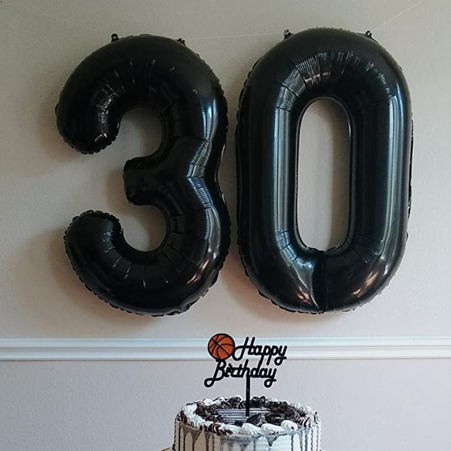 Paticool 30 Number Balloon Black,40 Inch Large 30 Number Foil Mylar Balloons For 30Th Birthday Party Celebration Decorations Sup
