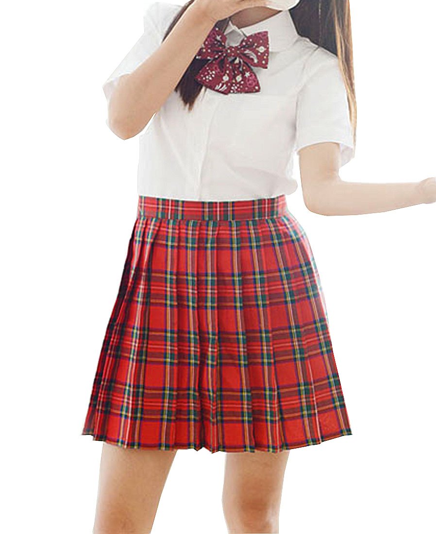 Beautifulfashionlife Women`S School Scottish Tartan High Waist Short Skirts (4Xl,Red Grey Brown)