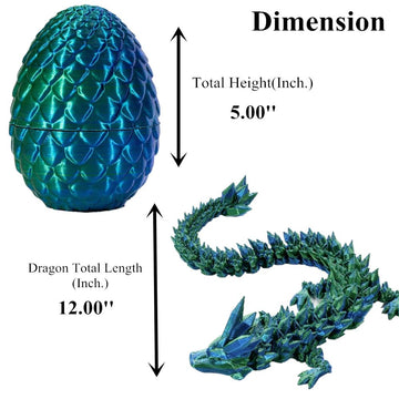 Hefandaishu Easter Egg Dragon Egg 12Inch Dragon Toy 3D Printed Dragon Fidget Toys, 3D Printed Dragon Egg With Articulated Dragon