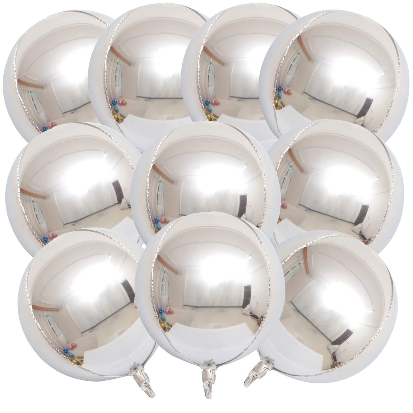 Kalor 10 Pcs 22 Inch Silver Mylar Balloons, Large 4D Giant Round Foil Balloon Big Mirror Metallic Balloons For Birthday Party Baby Shower Gender Reveal Supplies