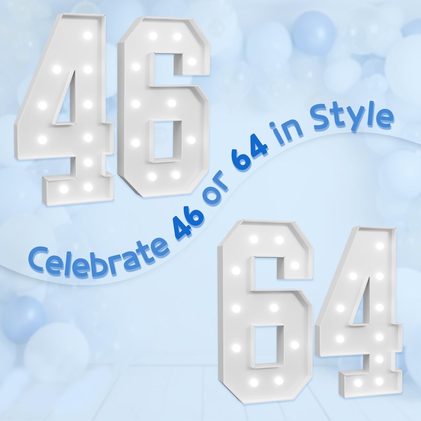 Imprsv Marquee Numbers Large 46Th-Birthday Decorations: 4Ft Light Up Number Party Decor 46 Year Old 64Th Birthday Decoration Bac