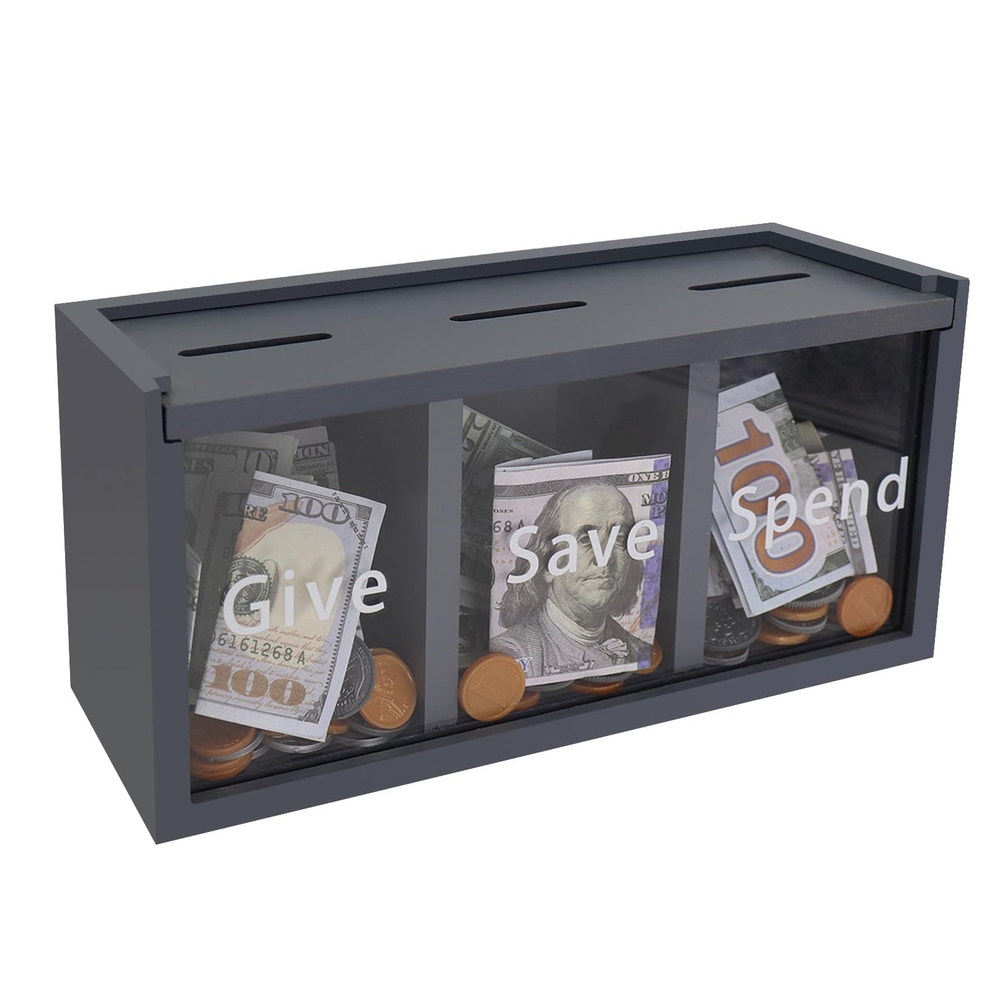 Mczxon Spend Save Give Piggy Bank For Kids, Money Coin Savings Piggy Bank Jar Box For Kids Child Safe Money Saver, Teach Children About Giving & Saving Money Piggy Box For Childrens Boys Girls, Blue