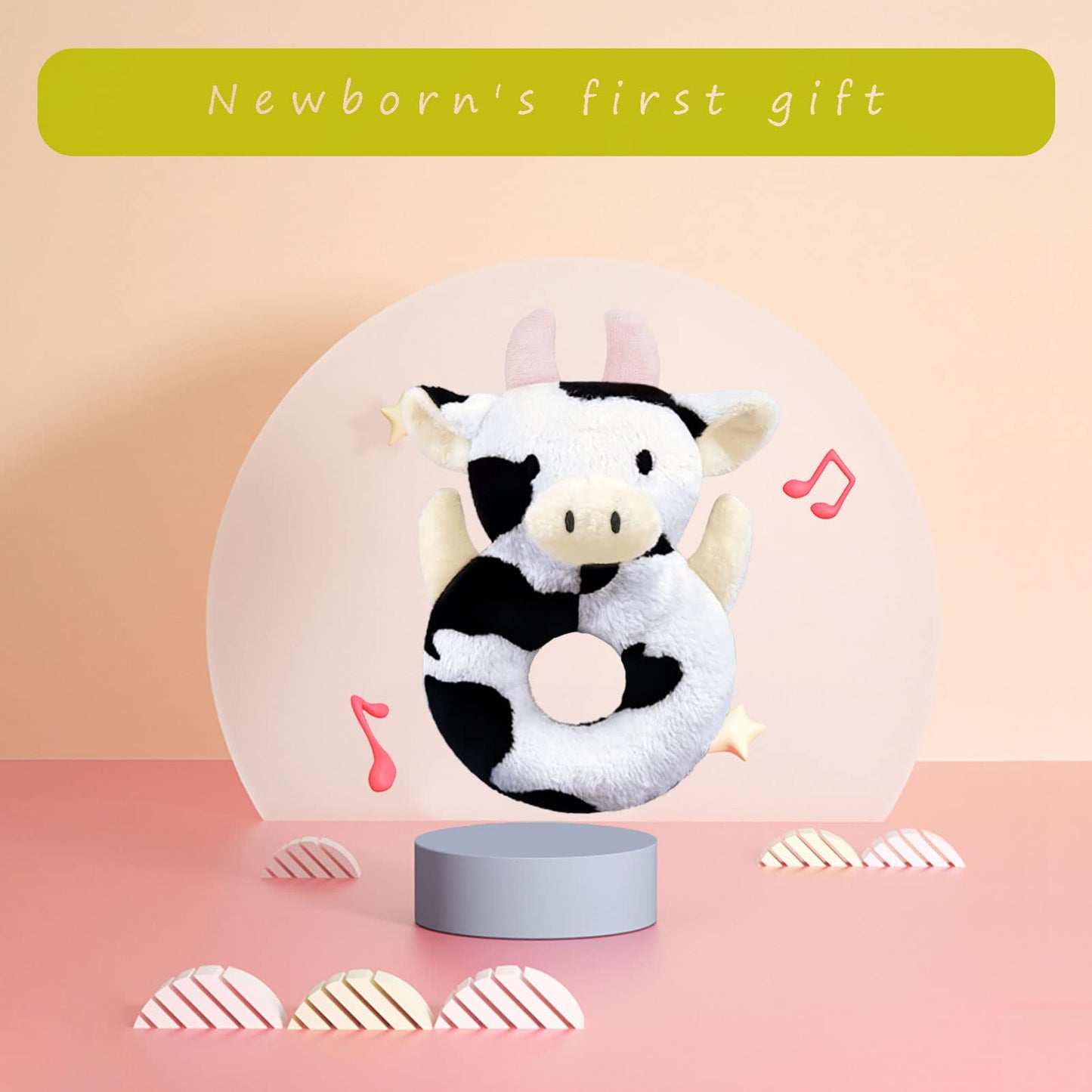Doindute Baby Cow Soft Rattle Toy, Dairy Cattle Plush Infant Shaker Rattle Easy-Grasp Stuffed Animal Toy, Gifts for Newborns Bab