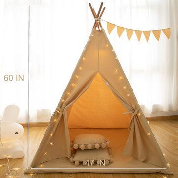 Rongfa Teepee Tent For Kids-Portable Children Play Tent Indoor Outdoor (Apricot With Mat)