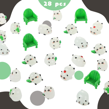 28 Pieces Mini Panda Figurines For Dollhouse Miniatures Resin Animals Luminous Tiny Animals For Cake Topper Fairy Garden Micro L
