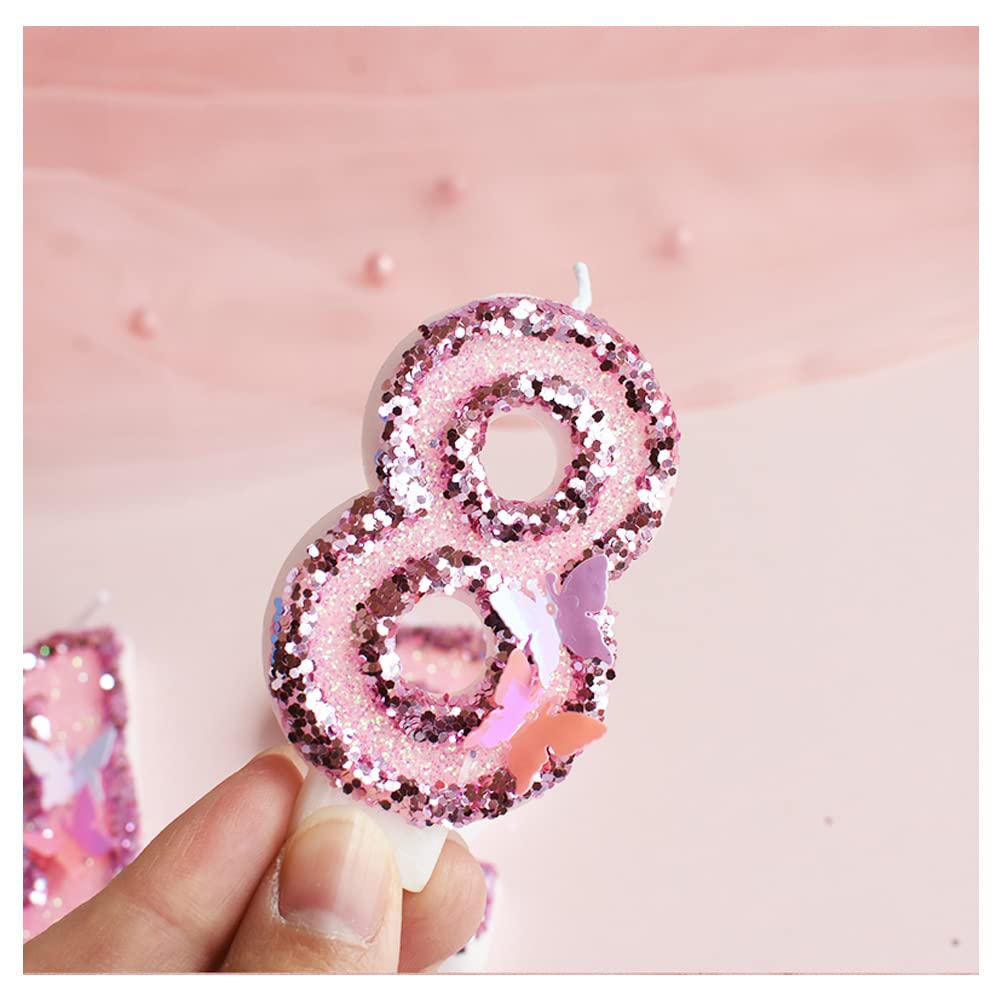 Variouslife Birthday Candles Number 8 - Pink Glitter Sequin Handmade Cake Candles, 8-Inch, Perfect for Celebrations