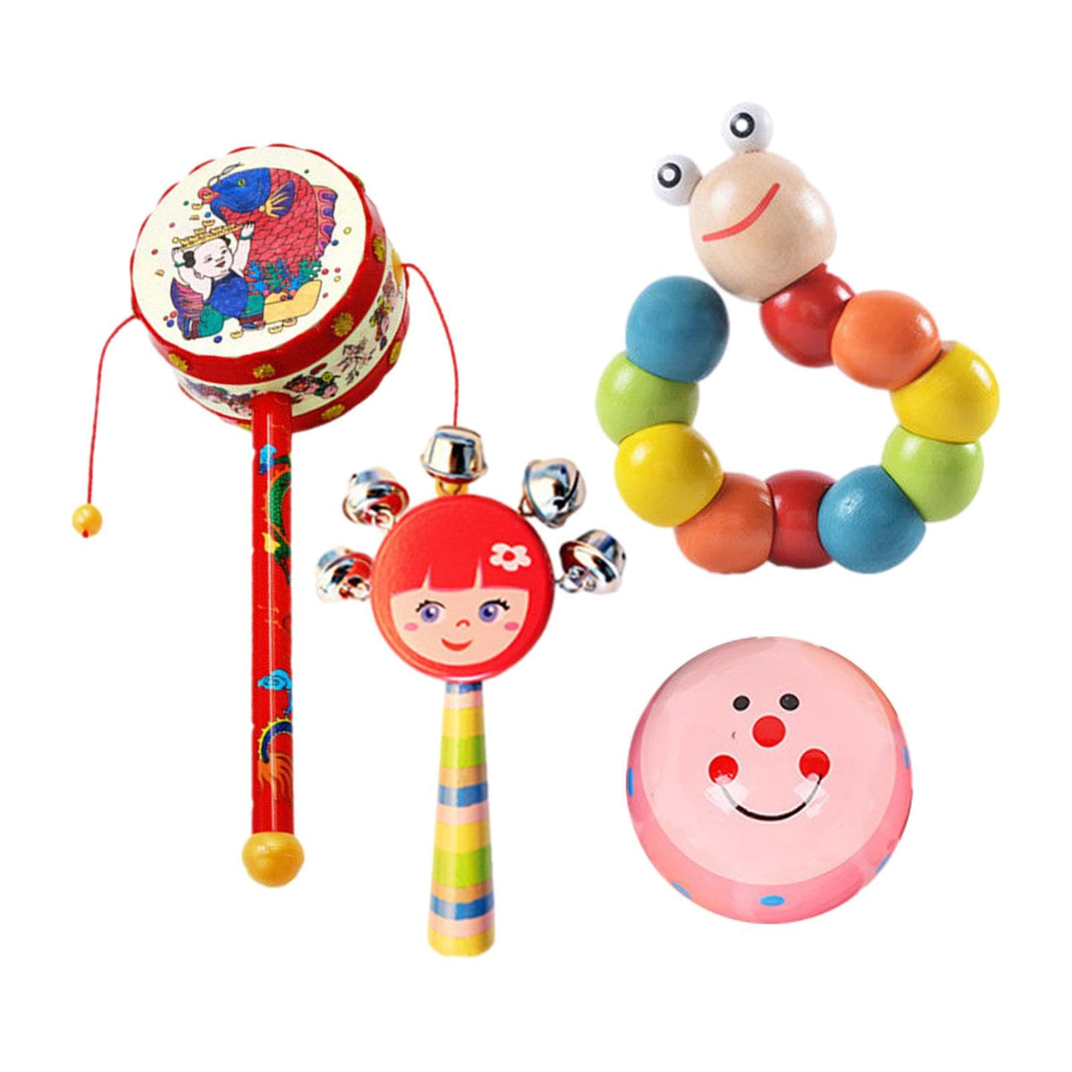 Secret Desire 4 Pieces Wooden Percussion Musical Instrument Playset For Newborn Baby Party Style C|Rattles