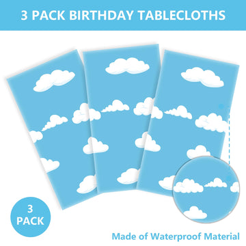Auroraparty 3Pcs Cloud Birthday Party Tablecloth Blue Sky Table Cover Plastic Birthday Disposable Rectangle Birthday Table Cloth