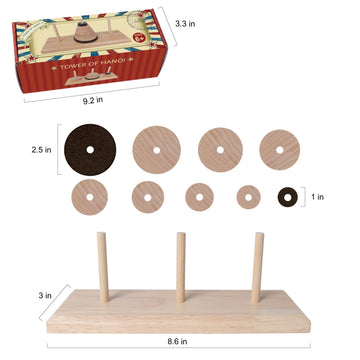 Gothink Wooden Nine-Storey Tower of Hanoi Logic Puzzle Brain Teaser Intellectual Toy for Kids and mature-themeds