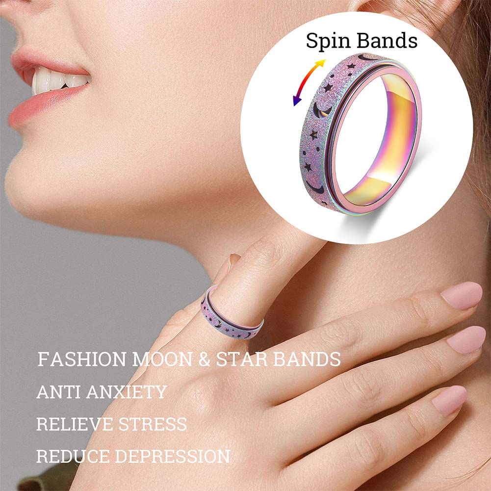 Mhwtty Anxiety Ring For Women Fidget Ring Spinner Rings For Anxiety Fidget Toys Adults Fidget Rings For Anxiety For Women Anxiety Toys Gift For Women Men Rainbow Size 10