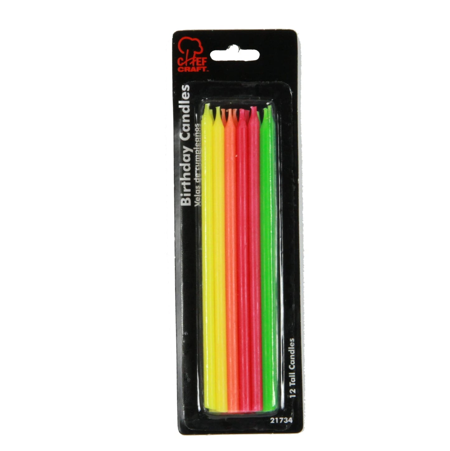 Chef Craft Classic Birthday Candles, 12 Piece Set 6 inches Tall, Neon