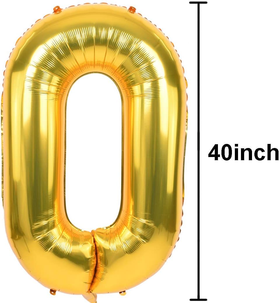 Toniful 40 Inch Gold Large Numbers Balloons0-9,Number 3 Digital Helium Balloons,Foil Mylar Big Number Balloons For Birthday Part