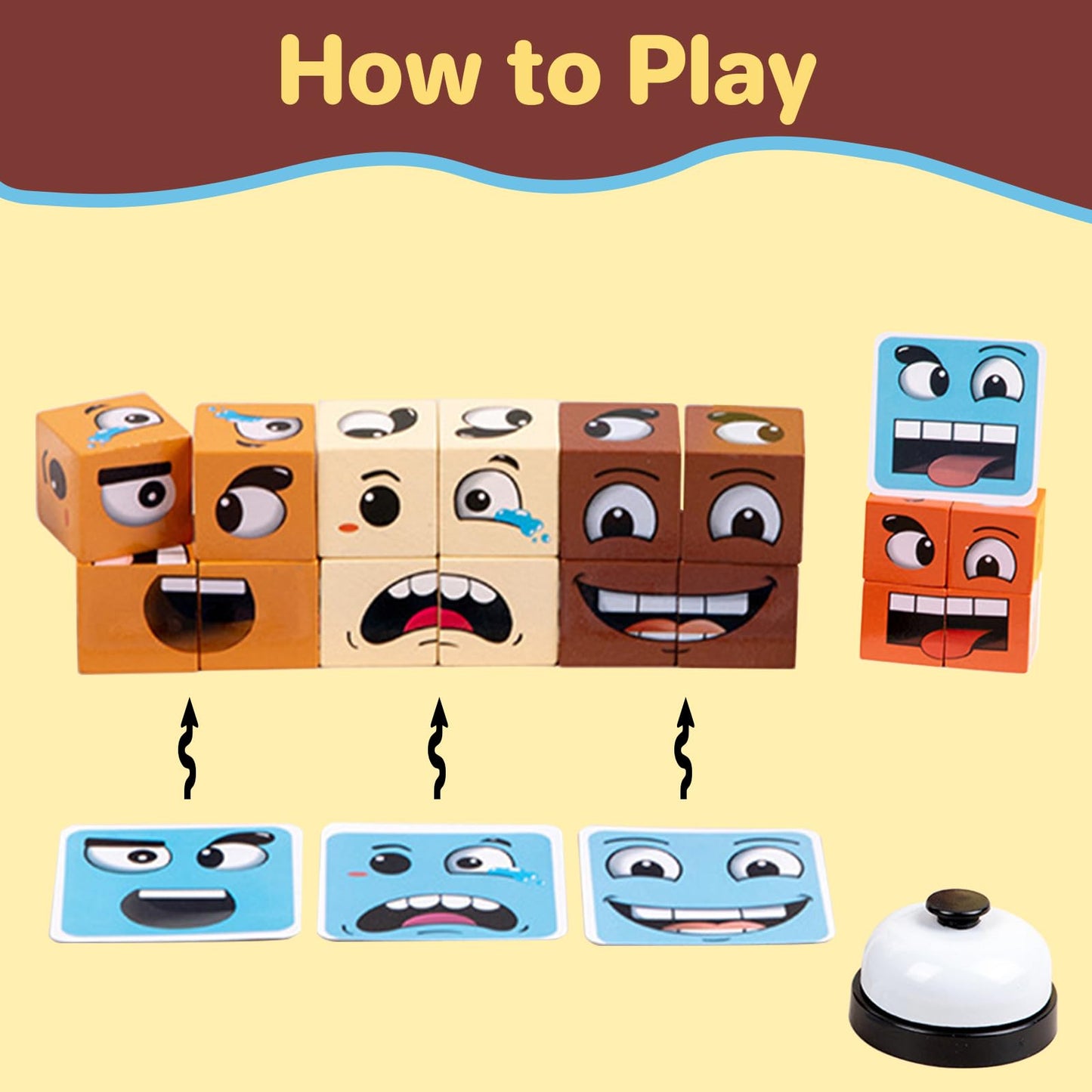 Face Change Cube Game, Wooden Face Changing Magic Cube Game With Bell Wood Blocks Stacking Toys Montessori Toys For 3+ Year Old Toddler Card Matching Games Mini Building Blocks (C)