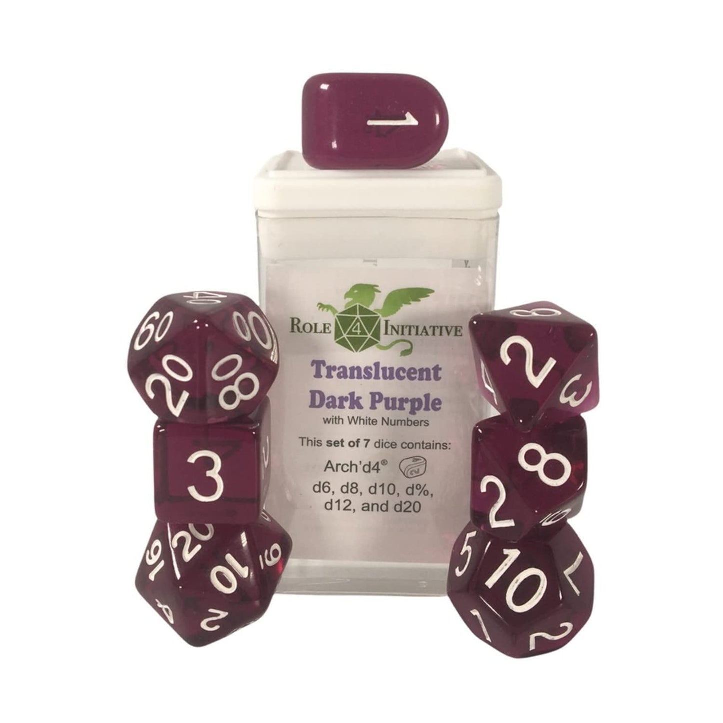 R4I Dice W/Arch'D4: Translucent - Dark Purple W/White (7)