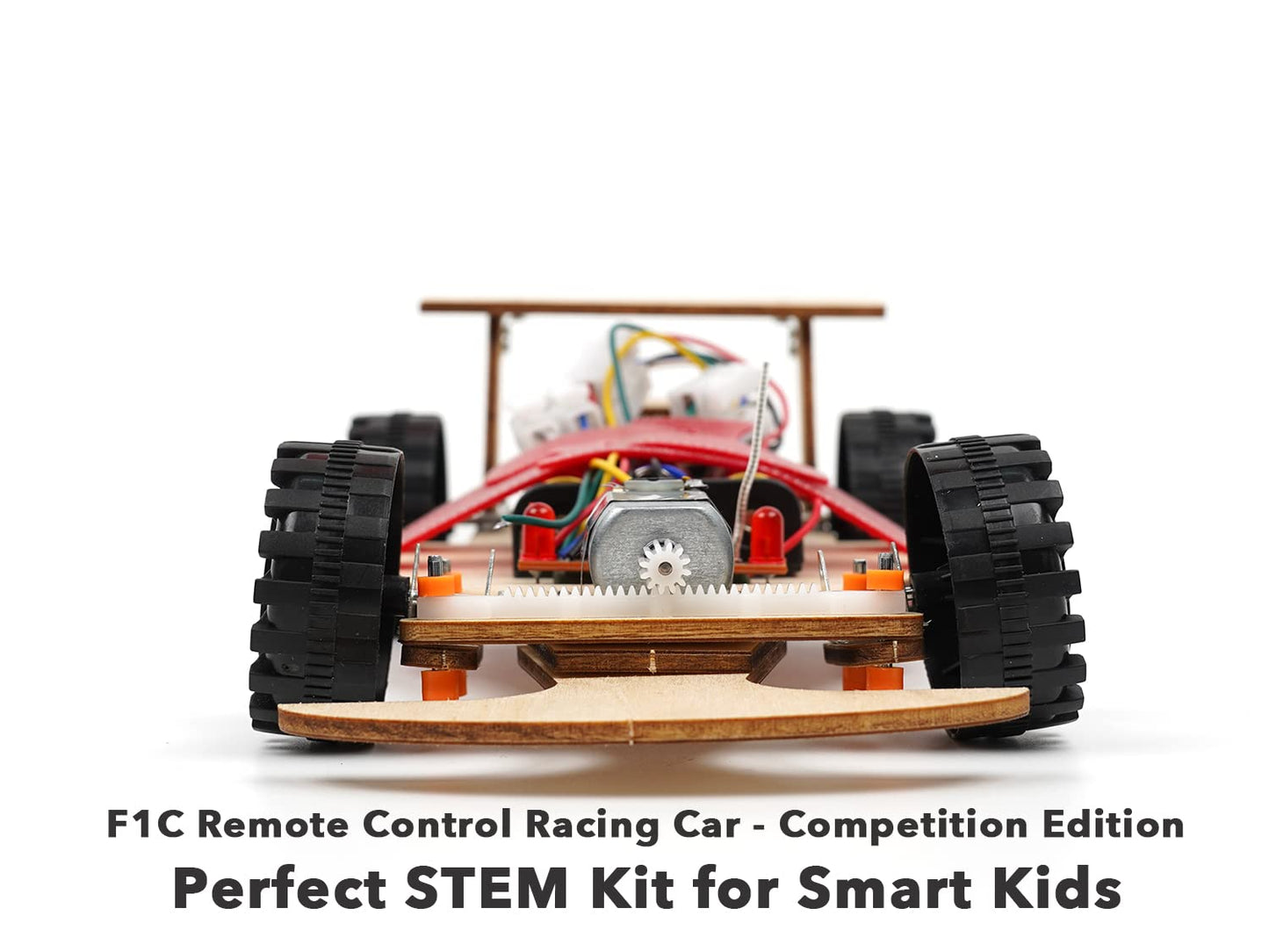 Pica Toys Wooden 2.4Ghz Wireless Remote Control Racing Car Kit F1 - Science Project For For Kids,Students,Education,School Model Car Kit To Build Experiment (3 Pack Of Red)
