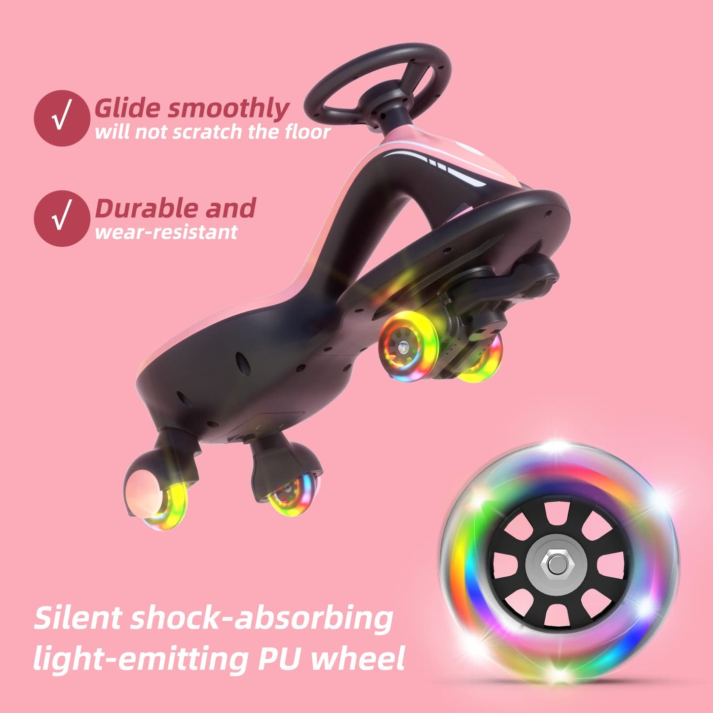 XJD Electric Wiggle Car Ride On Toy, 2 in 1 Wiggle Car Rechargeable Battery with Anti-Rollover Colorful Light-Emitting Wheel for