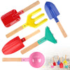 Meidayai Beach Toys, 6 Pcs Kids Gardening Set, 8'' Kid Metal Sand Toys Sandbox Toys With Sturdy Wooden Handle, Children Beach Sa