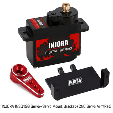 INJORA RC Servo 12g Digital V2 Servo with Metal Mount and 15T Arm for AX24 Axial SCX24 Car Model Upgrade Parts(Red)