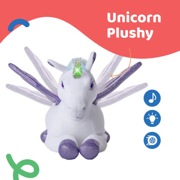 Dazmers Purple Unicorn Light Up Stuffed Animal Toy - Musical Plush with Flapping Wings for Kids - Small Size Magical Lights & Sounds
