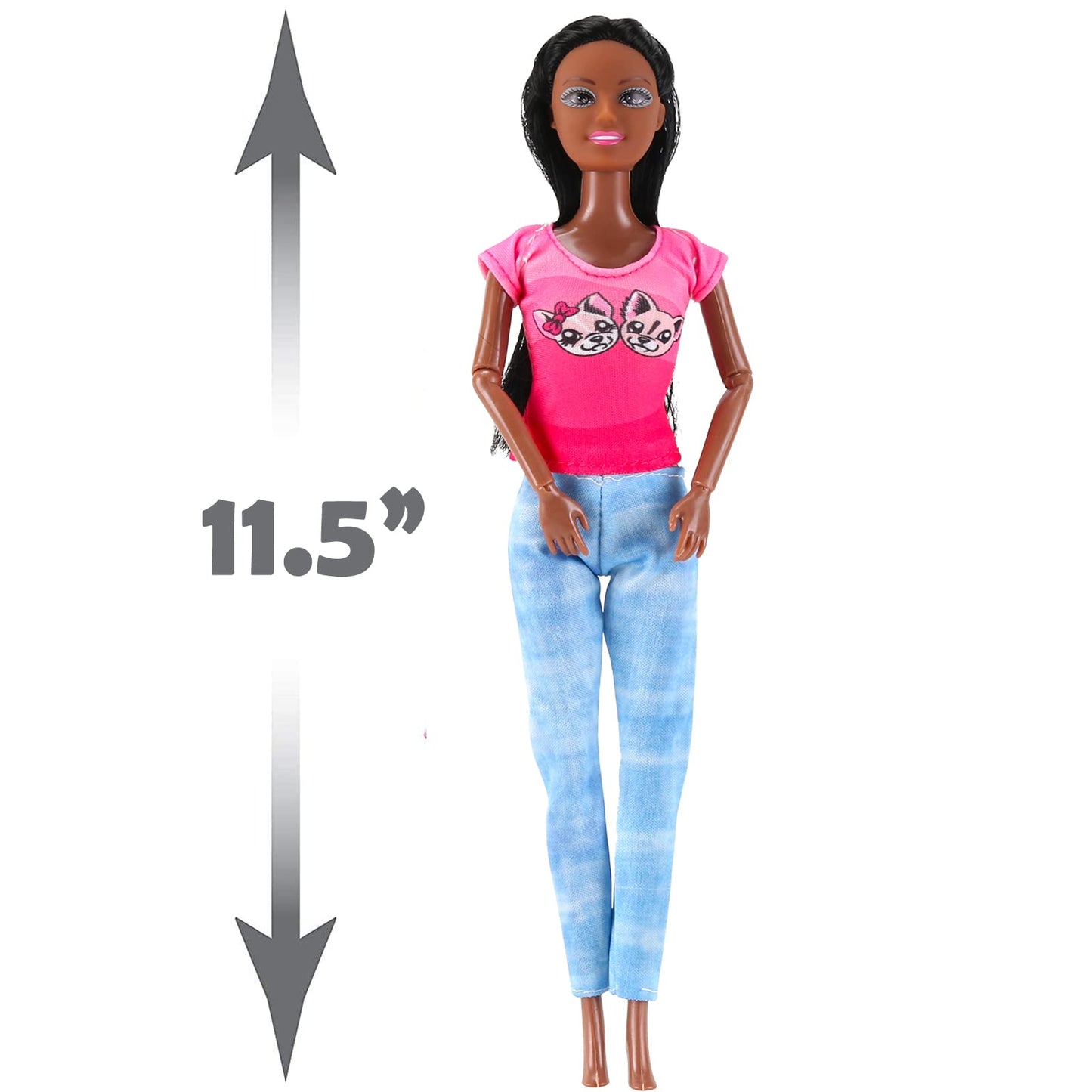 6 Set of African American Black Toy Dolls - 11.5 enhanced Fashion Style Diversity Role Play Dolls Bundle Variety Pack for Kids Girls Party Favors