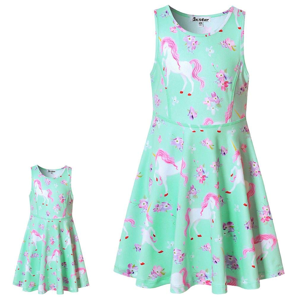 Green Flower Unicorn Dresses Matching Doll & Girls 5T 6T Birthday Party Gifts