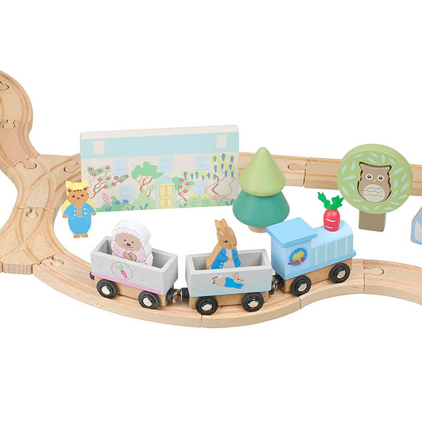 Peter Rabbit: Radish Express Train Set - Wooden Building Track Playset, Chunky Charter & Scenery Pieces. Construction Toy, Licensed, Kids Ages 3+