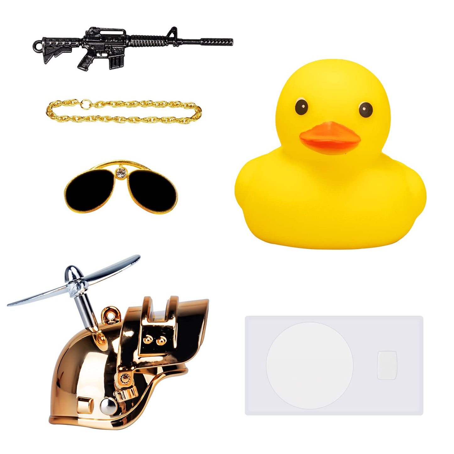 wonuu Rubber Yellow Duck Car Ornaments Cool Duck Car Dashboard Decorations with Propeller Helmet Sunglasses (Dazzling Gold-Yellow G)