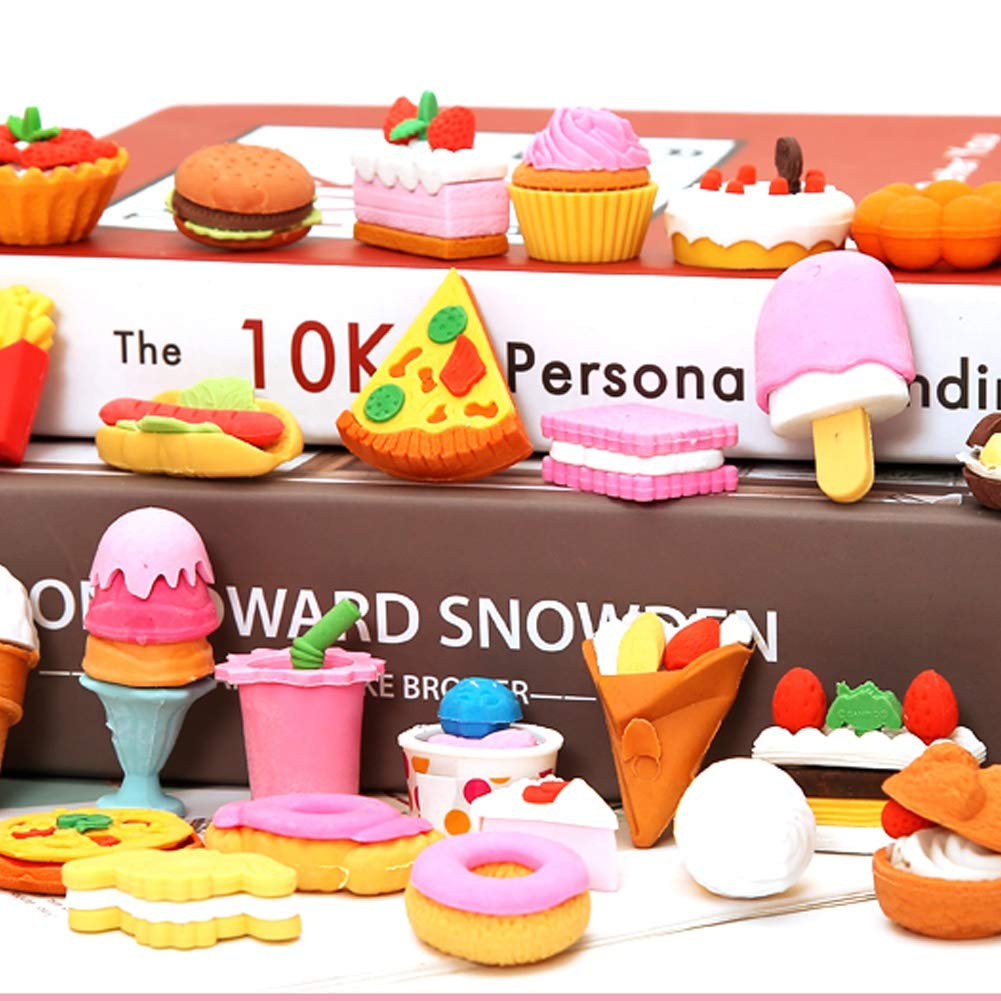 Cllayees 72 Pcs Assorted Food Pencil Erasers Toy Set, Cake Dessert Fruit Puzzle Erasers Toys For Kids Reward Party Favors (Food)