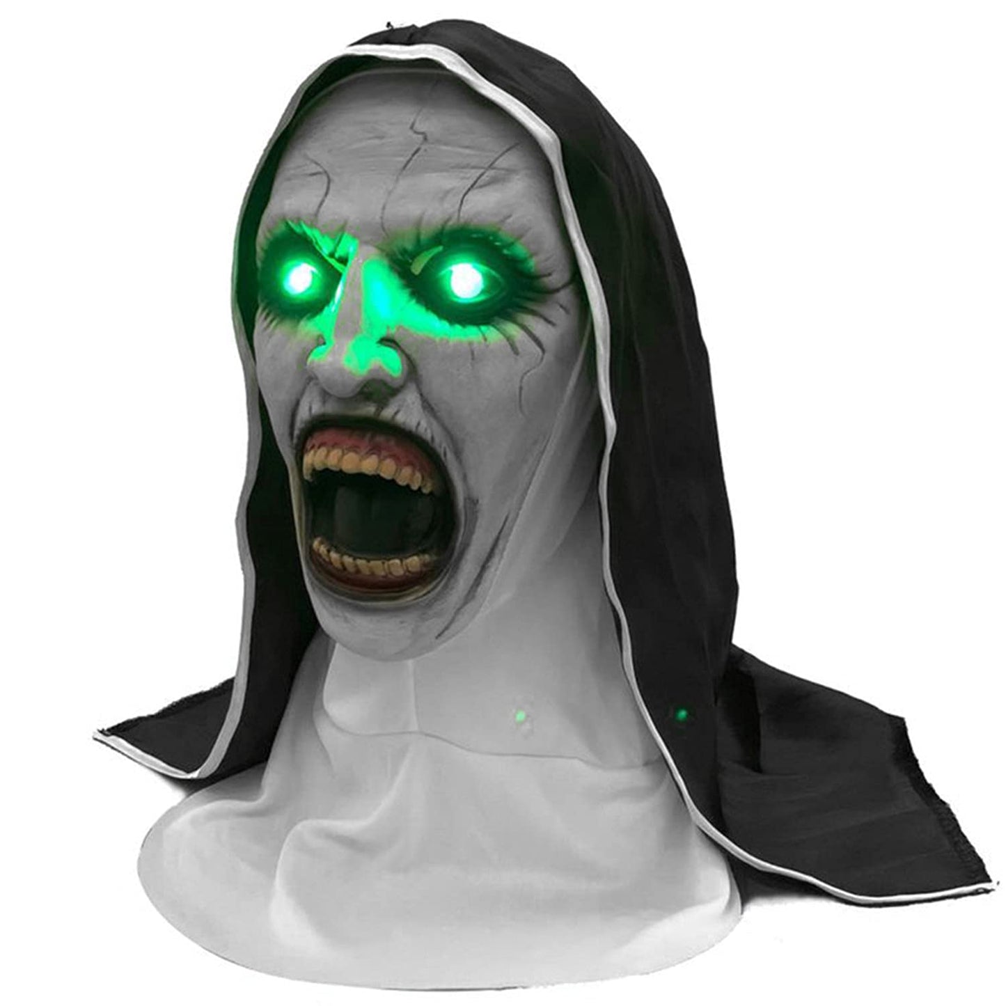 Scary Nun Mask Led Light Up Mask with Headscarf Horror Nun Cosplay Costumes Halloween Dress Up Party Props (Led Open Mouth)