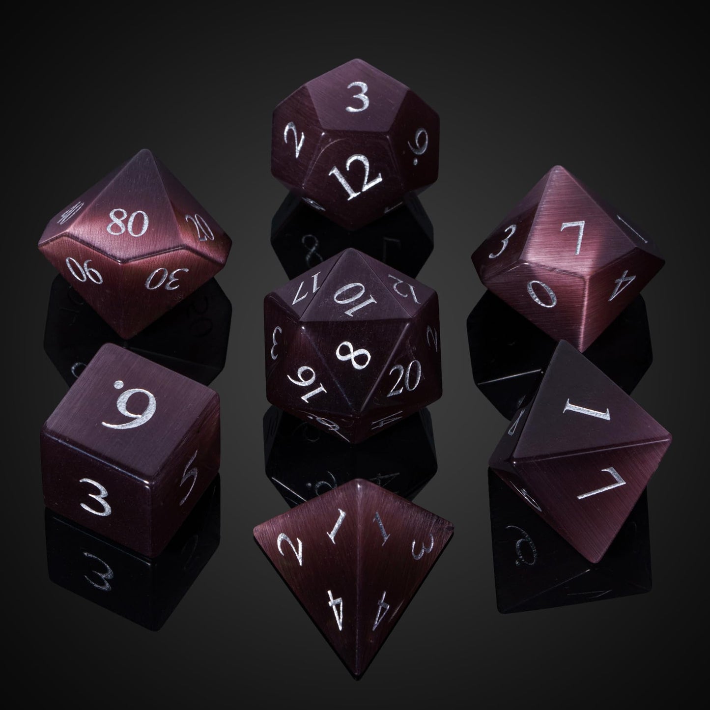 UDIXI Natural Gemstone Dice Set, 7PCS Crystal DND Dice for Dungeons and Dragons, Handmade Stone Dice for MTG Table Games (Purple