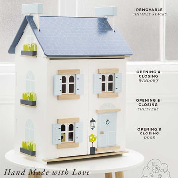 Le Toy Van Wooden Sky Doll House - 2 Storey with Attic, White, Small, Model H127, Ideal for Ages 3+