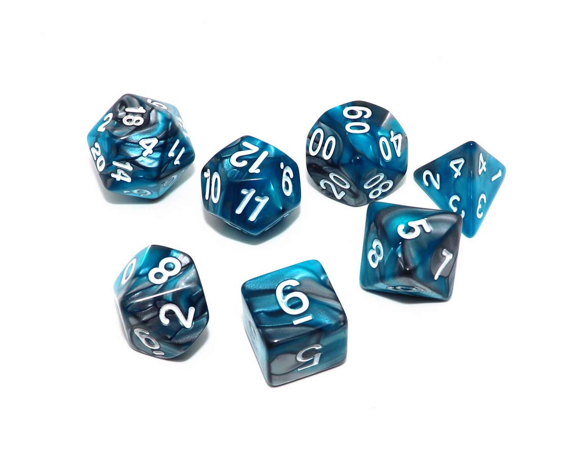 7Pcs DND Dice Set RPG Polyhedral Dice for Dungeon and Dragons MTG D&D D20 D12 D10 D8 D6 D4 (Lake Blue & Silver)