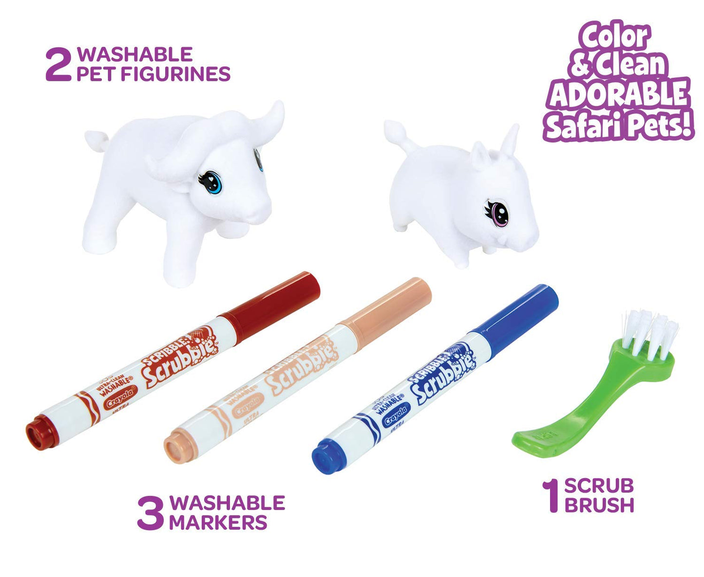 Crayola Scribble Scrubbie Safari Animals, Warthog and Buffalo, 2 Count, Creative Toy, Gift for Kids, Age 3, 4, 5, 6