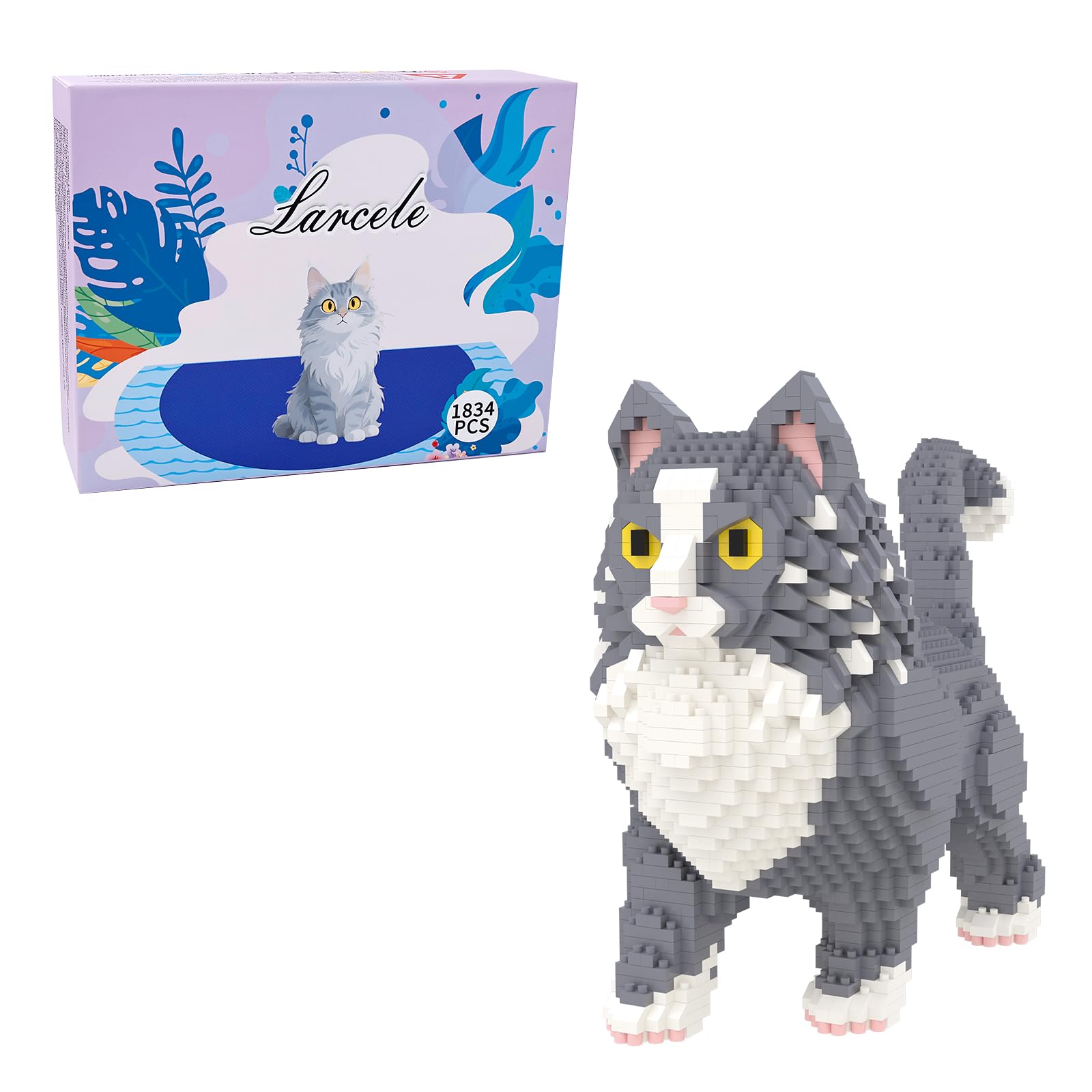 Larcele Mini bouwstenen dierenset, DIY Micro 3D bouwspeelgoed blokken, 1300 stuks KLJM-05 (Grijze en witte kat Larcele Mini bouwstenen dierenset, DIY Micro 3D bouwspeelgoed blokken, 1300 stuks KLJM-05 (Grijze en witte kat
