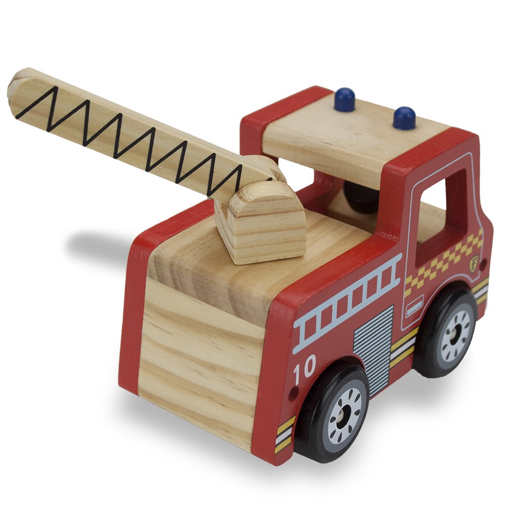 Wooden Wheels Natural Beechwood Chunky Cars and Vehicles Imagination Generation | For Children +12 Months | Red Firetruck