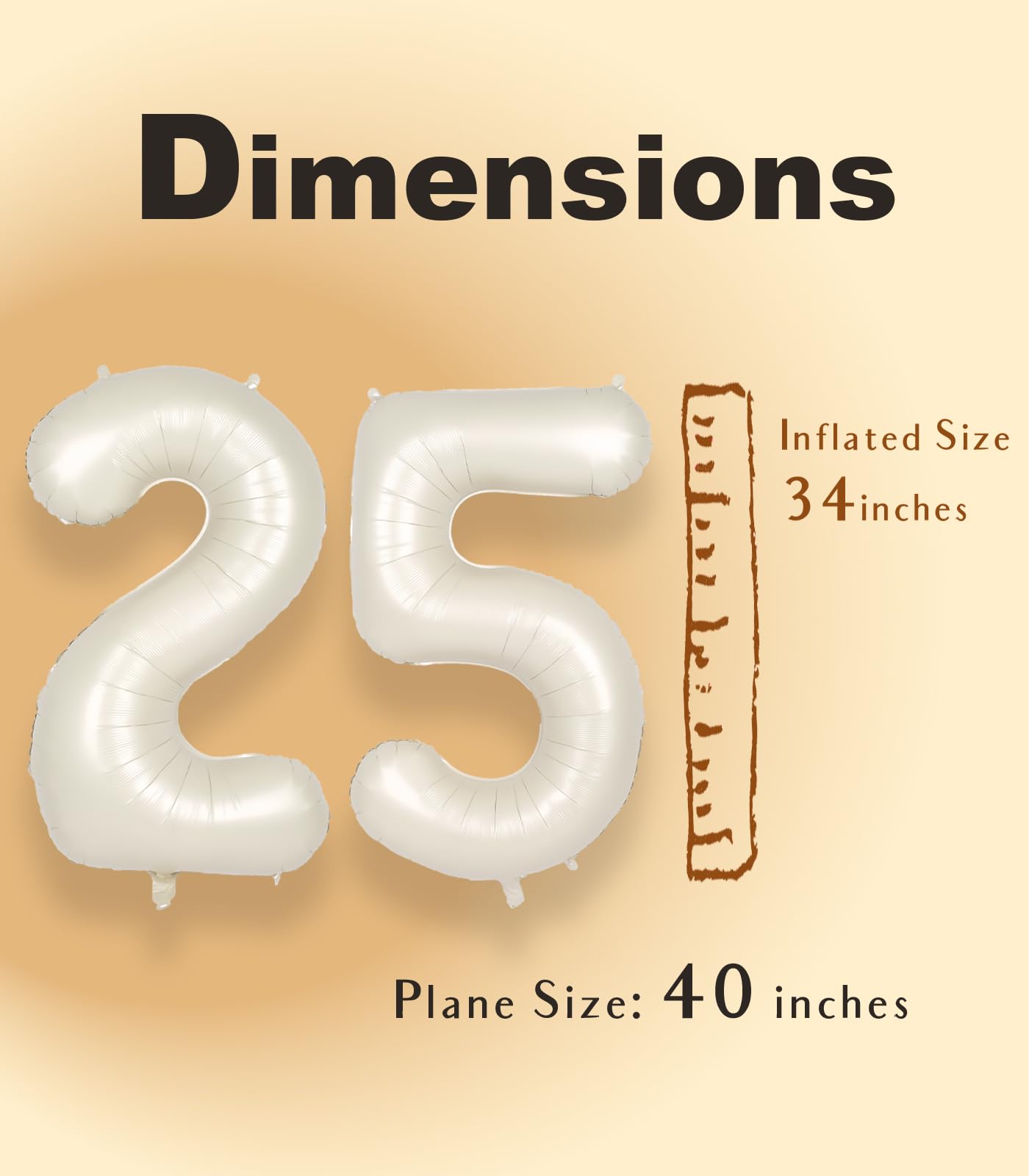 Suwen 40 Inch Large Cream White 25 Balloon Numbers Big Foil Helium Number Balloons 0-9 Jumbo Happy 25Th Mylar Birthday Party Dec