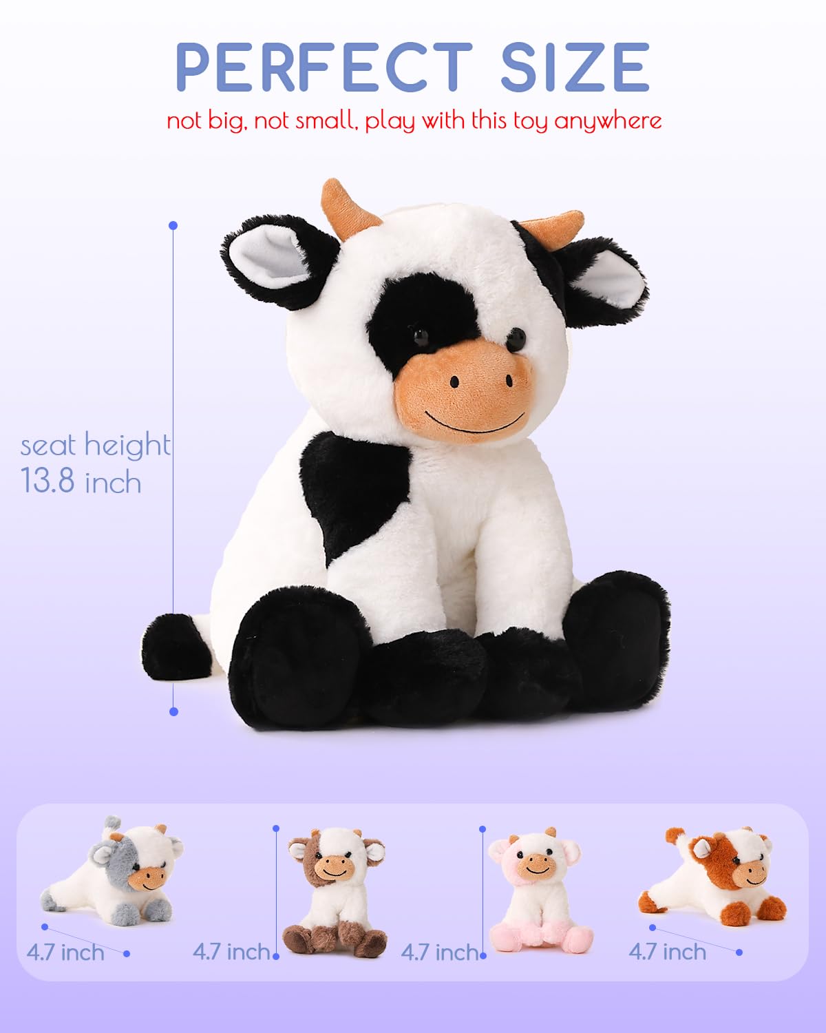 Vposyako 5 Pieces Cow Stuffed Animals For Boys Girls, 1 Mommy Cow With 4 Babies Soft Plush Toy Set Gifts For Kids Children 3 4 5