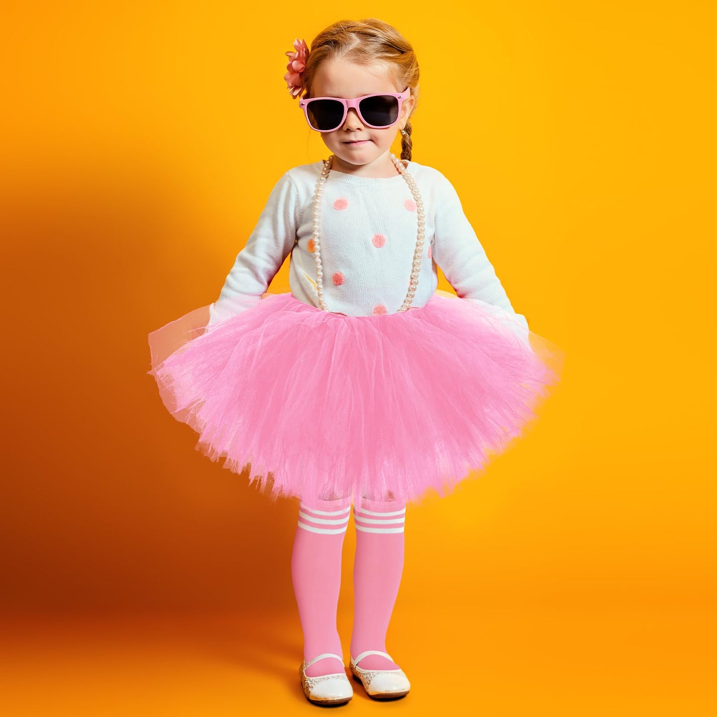 5 Layered Tutu Skirt For Kids Tulle Tutu Skirt With Tube Socks Princess Runners Costumes Cosplay For Girls Kids(Light Pink,Kid)