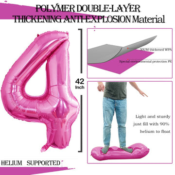 Goer Number 24 Balloons For 24Th Birthday Party Decorations,42 Inch Jumbo Foil Helium 42 Balloons For 42Nd Birthday Party Decoration (Hot Pink)