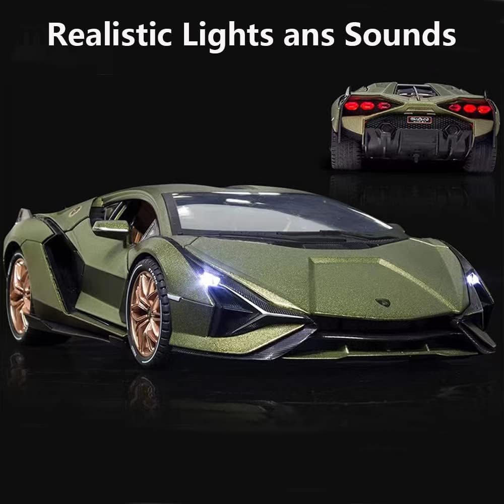 SASBSC Toy Cars Lambo Sian Metal FKP3 Model Car with Light and Sound Pull Back Car Toys for 3+ Year Old Boys (Green-1 24)
