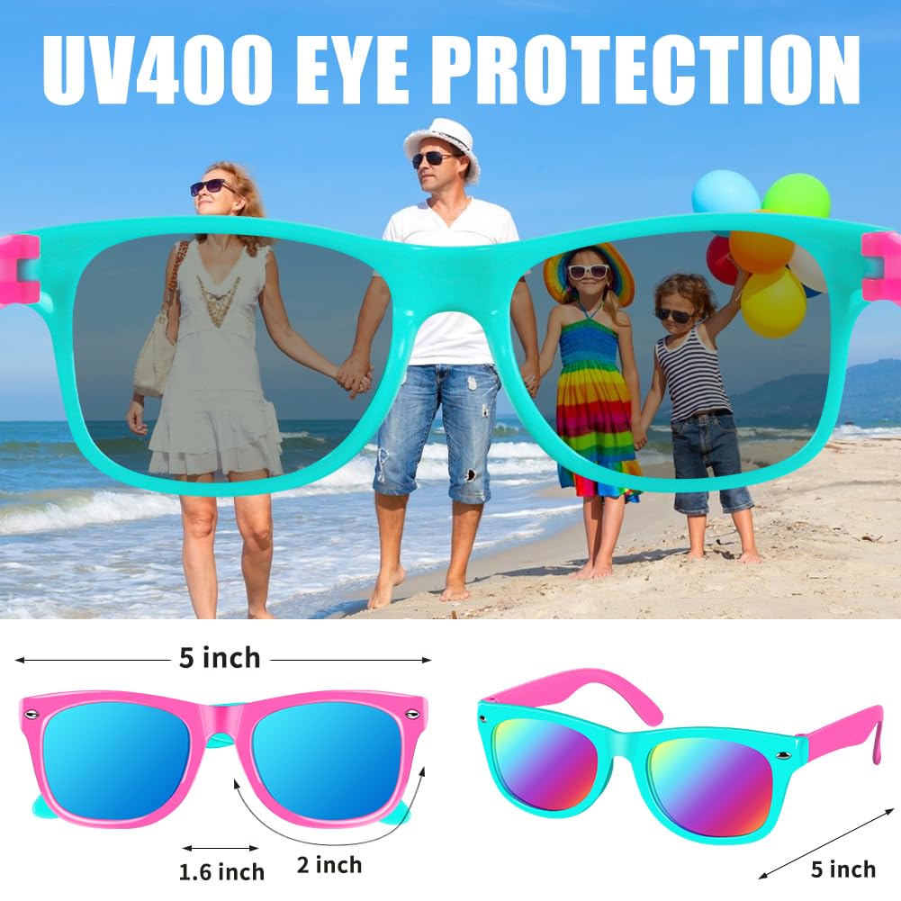 Aggkky Kids Sunglasses Bulk, 16 Pack Kids Sunglasses Party Favors, Neon Kids Sunglasses Bulk For Boys Girls With Uv400 Protectio