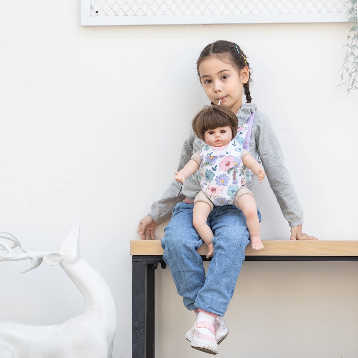 Gagaku Baby Doll Carrier For Kids Stuffed Animal Carrier Reborn Baby Carrier With Adjustable Straps For American Girl Doll Bitty Baby Doll Accessories - Purple (Flowers)