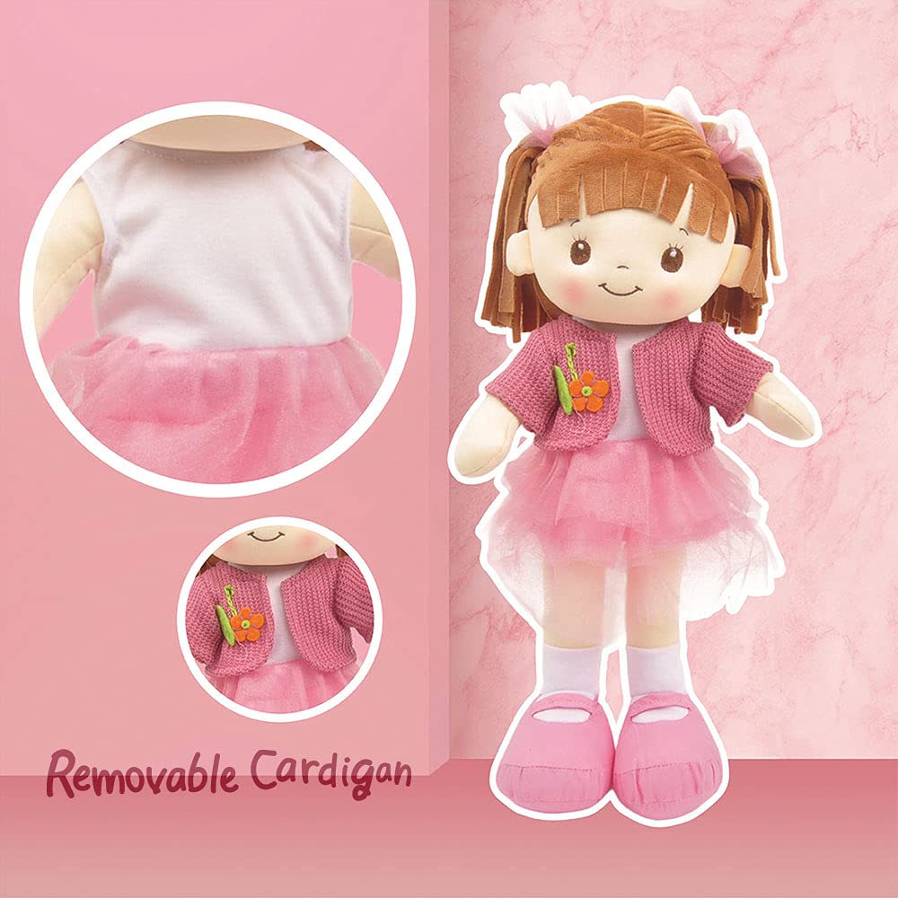 Linzy Toys, 16' Little Sweet Hearts Interactive Soft Plush Rag Doll, Embroidered Face & Removable Clothes, Educational Doll, Muñecas De Trapo Para Niña