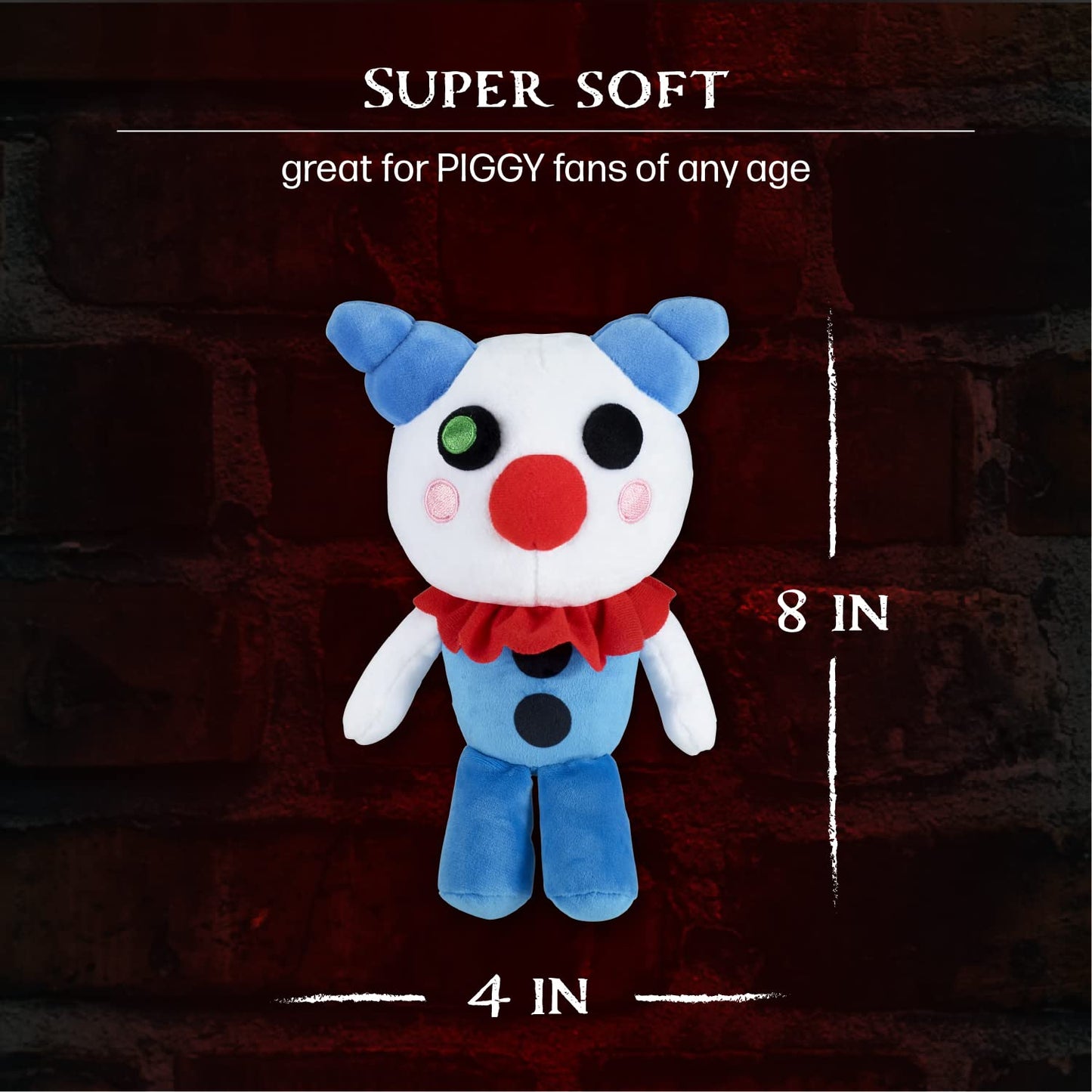 PIGGY Clowny Plush Toy - 8" Collectible Stuffed Animal, Multicolor Cotton, Series 1